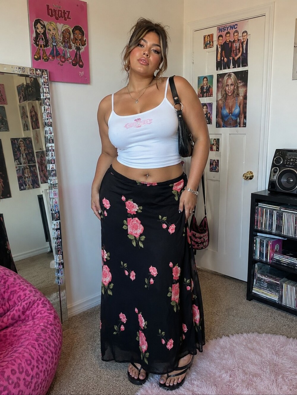 Vintage 90's Delta Burke Floral Maxi Skirt Size 18W Roses Sheer Overlay Y2K